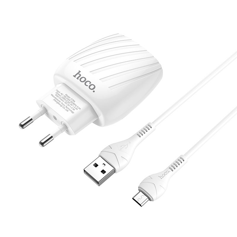Зарядное устройство HOCO C78A Max energy 2USB 2,4A LED кабель Micro White