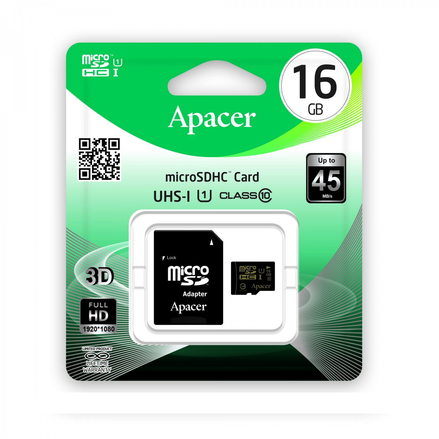 Карта пам’яті APACER 16 ГБ Micro SD Класс 10 + адаптер (56306636)