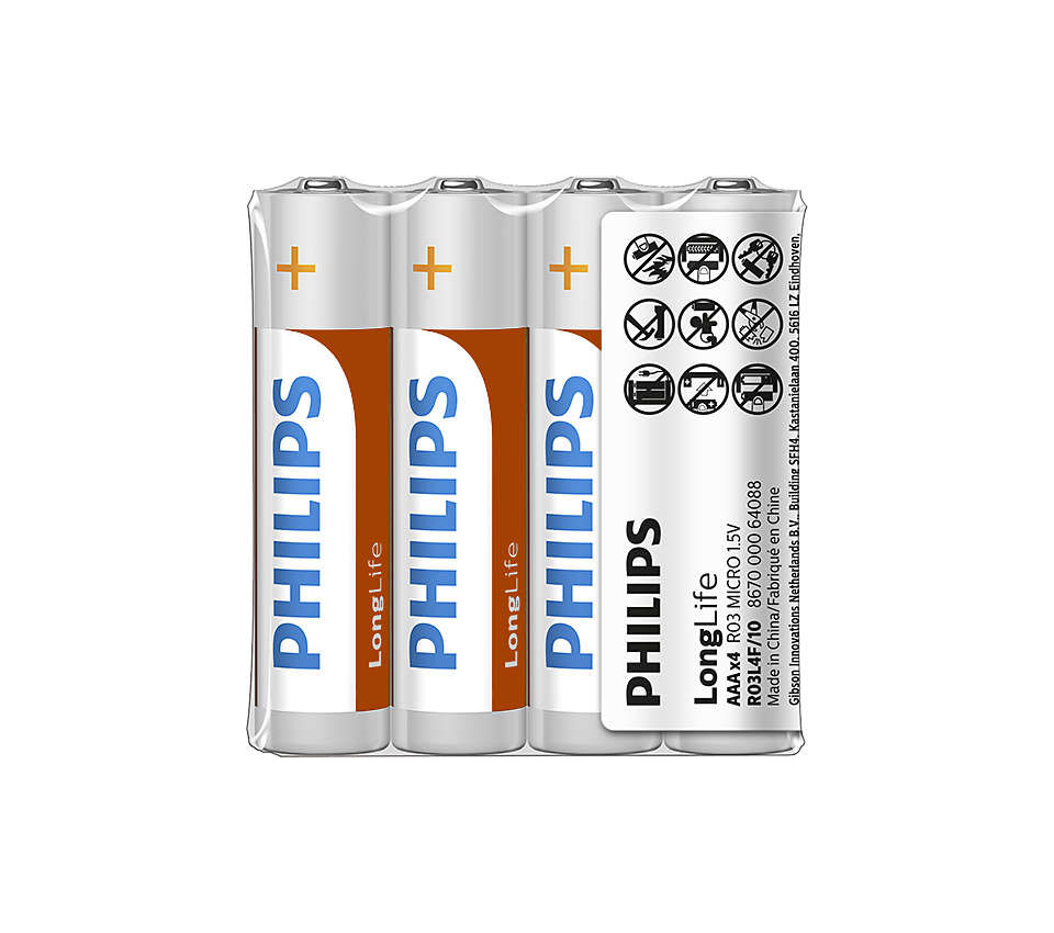 Батарейка Philips R03 AAA longlife shrink 4 (5832964)