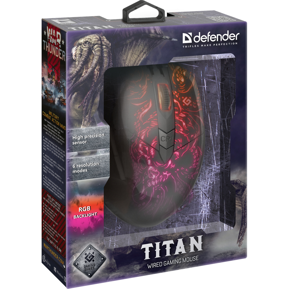 Миша DEFENDER ігрова Titan GM-650L RGB USB 6 кнопок (56321731)