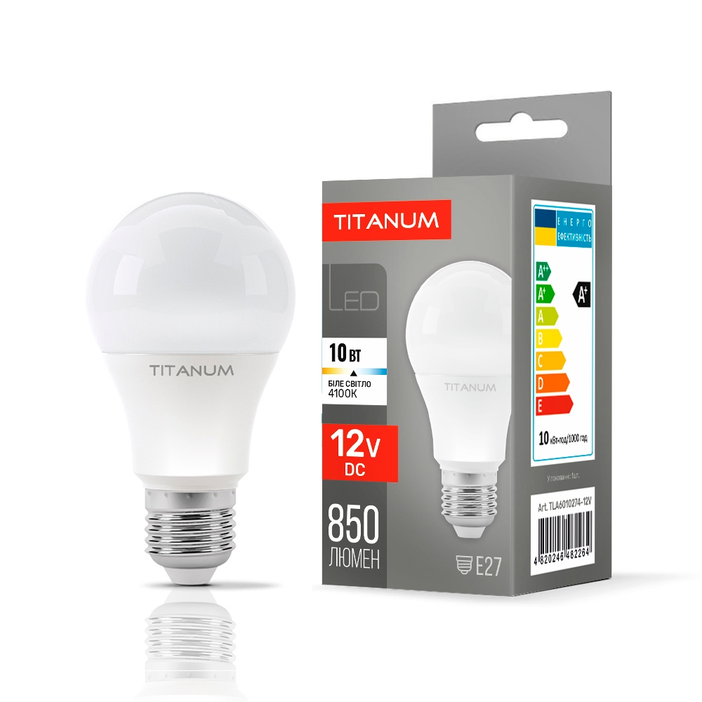 LED лампа TITANUM A60 10W E27 4100K 12V (56315087)