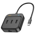 USB Хаб Type-C Hoco HB35 Type-C to USB3.0*3 + RJ45 Чорний