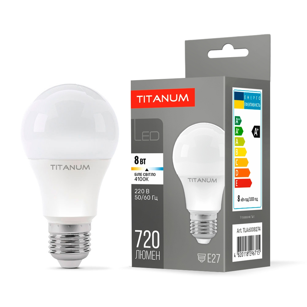 LED лампа TITANUM A60 8W E27 4100K 220V (56317886)