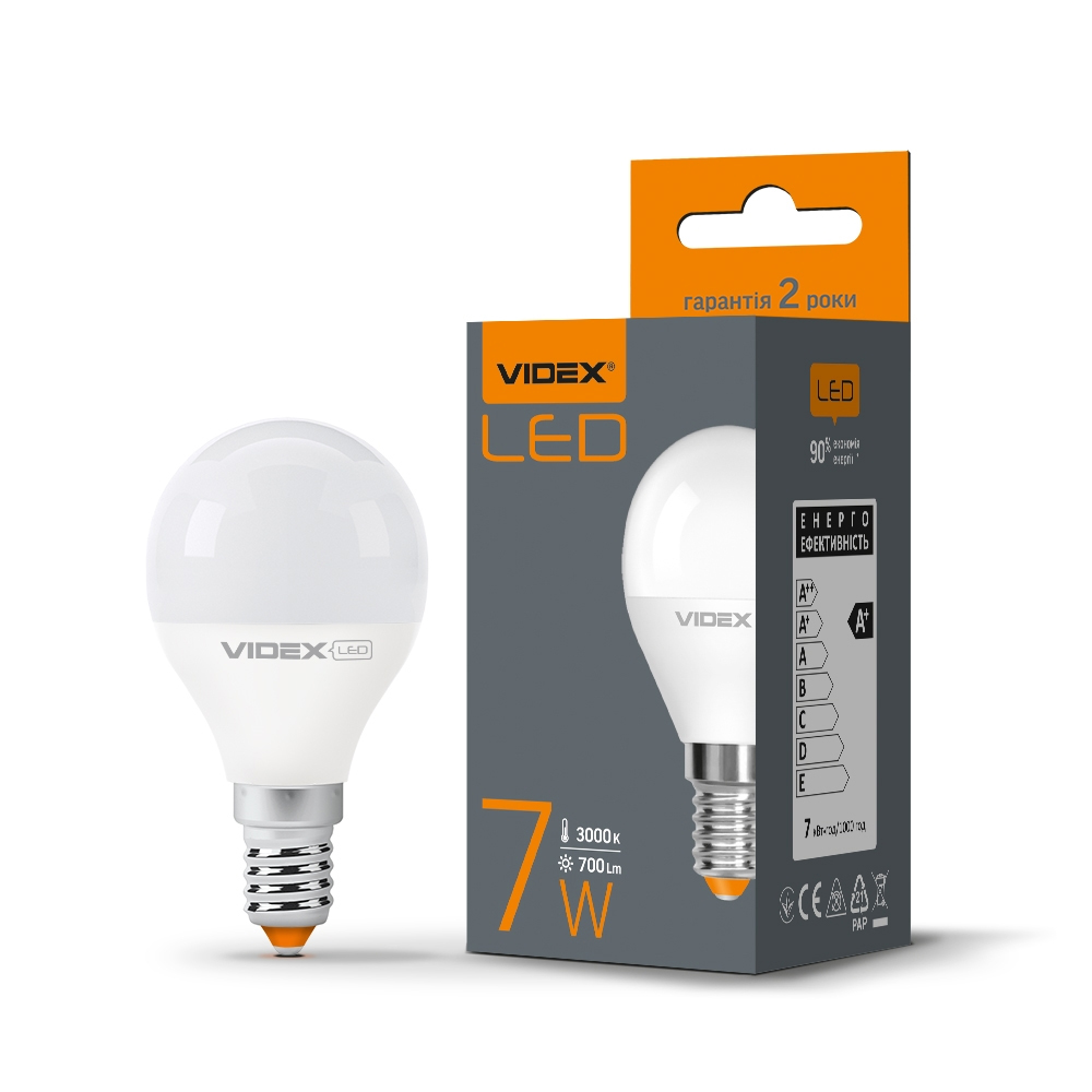 LED лампа VIDEX G45e 7W E14 3000K 220V (56318087)